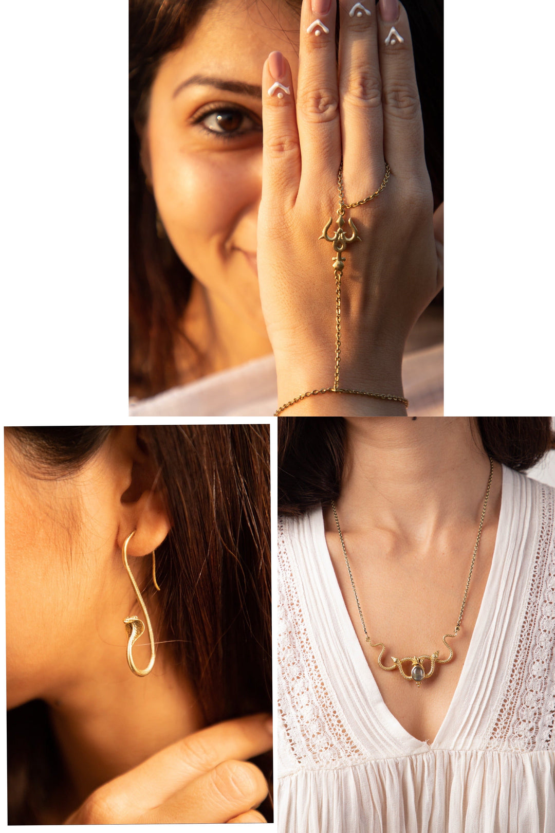 Kundalini twister necklace + Shivohum hoops + trishul connector bracket.