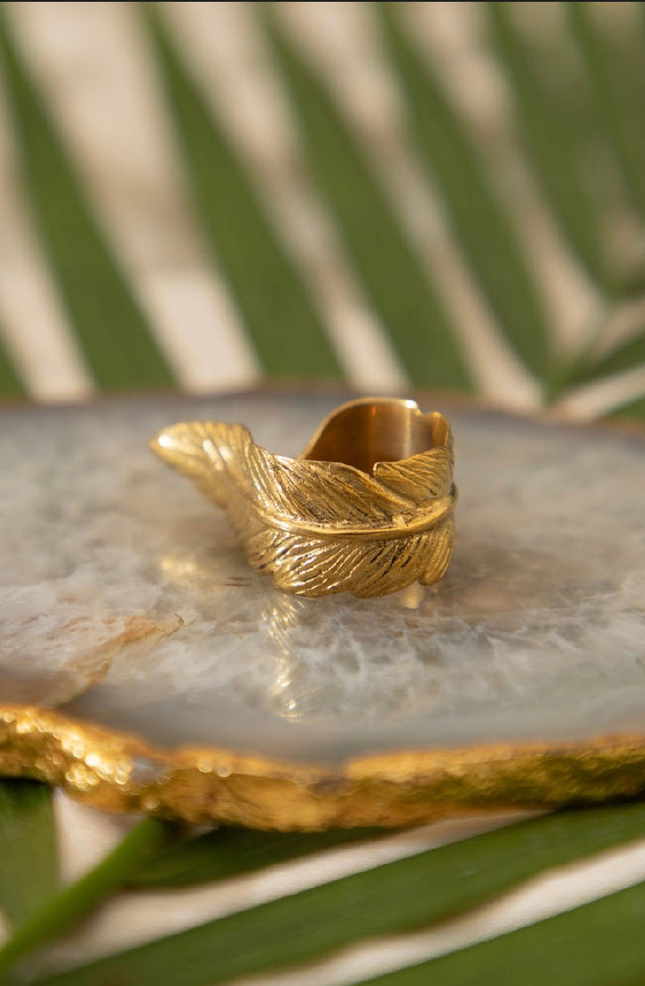 Moonstone Drop Bangle + Feather Wrap Adjustable Ring Combo