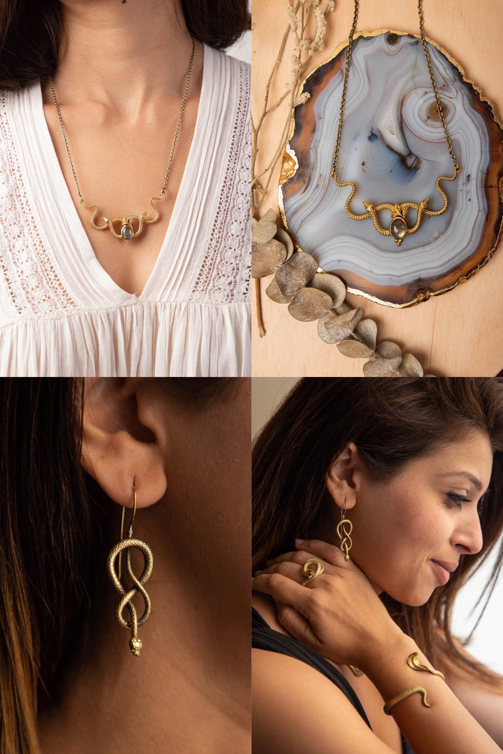 Kundalini necklace + shiva twister earrings combo
