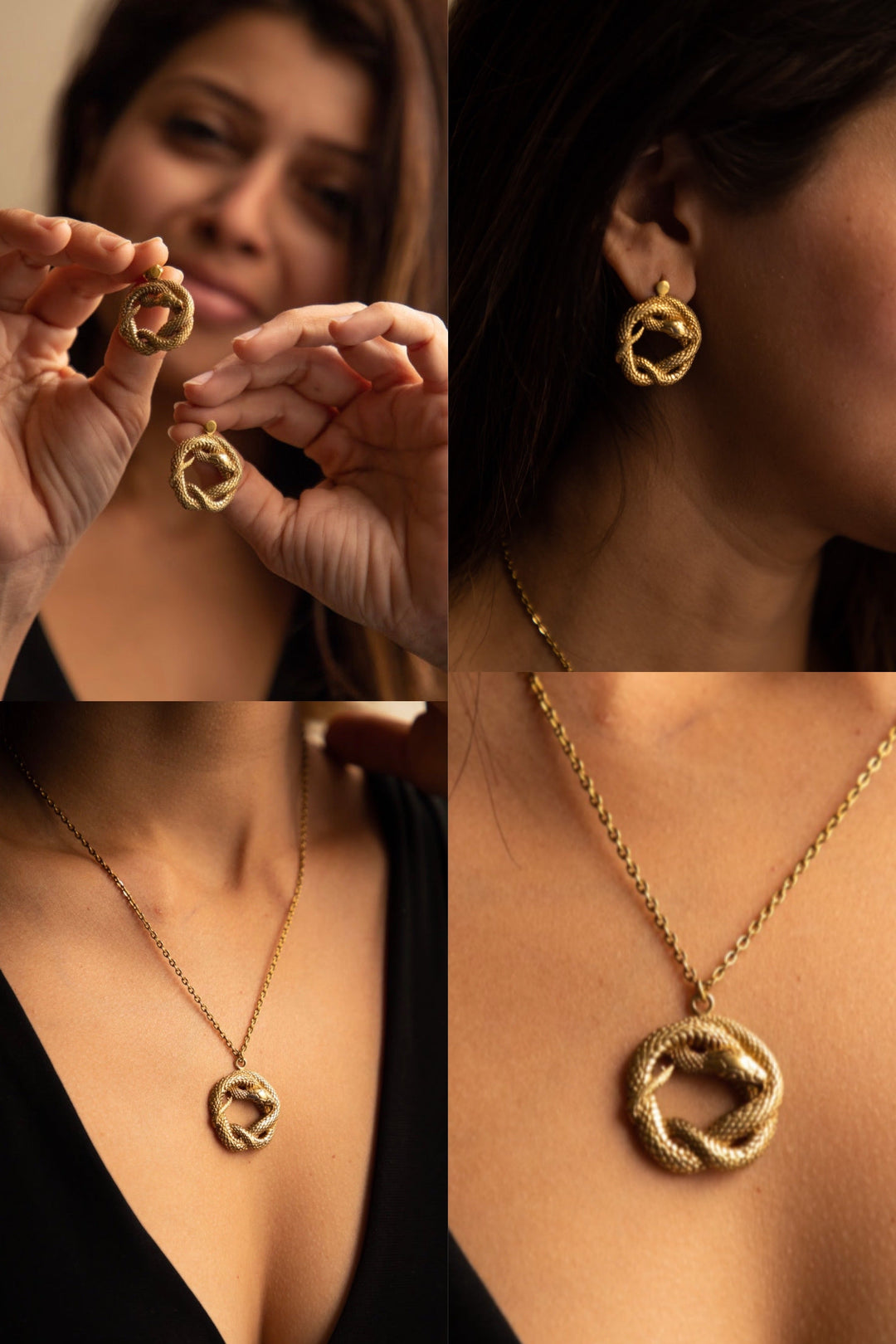 Snake coil necklace + earrings combo