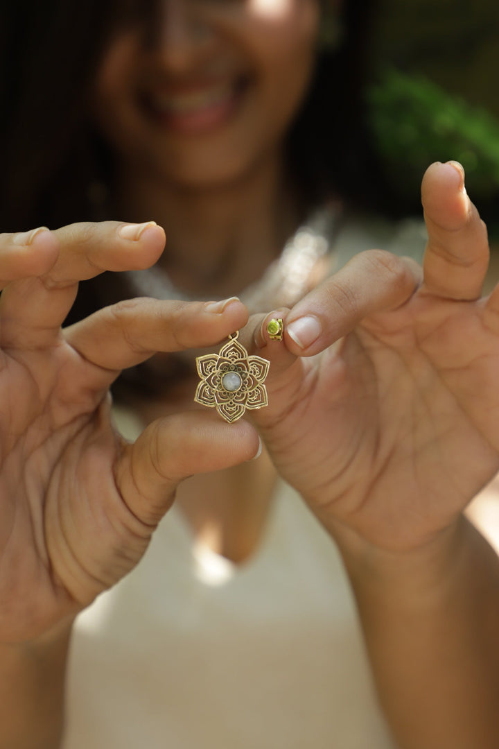 Moonstone mandala stud earrings