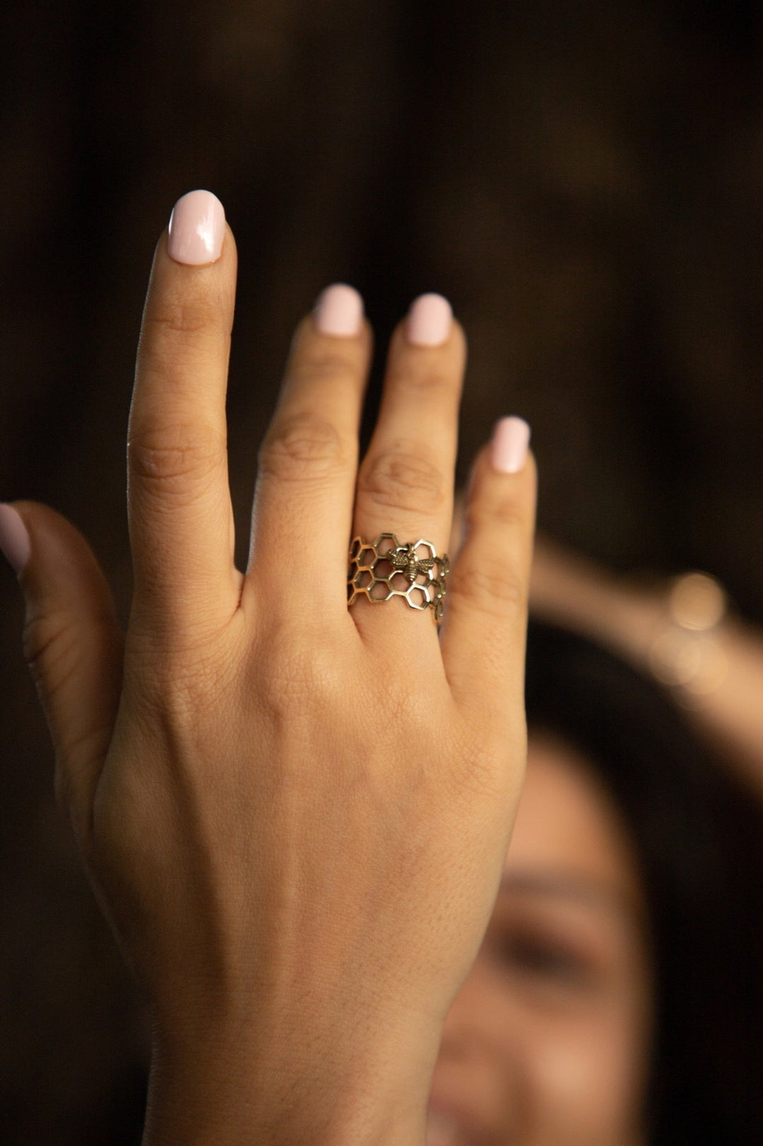 Honeycomb ring + honey bee combo