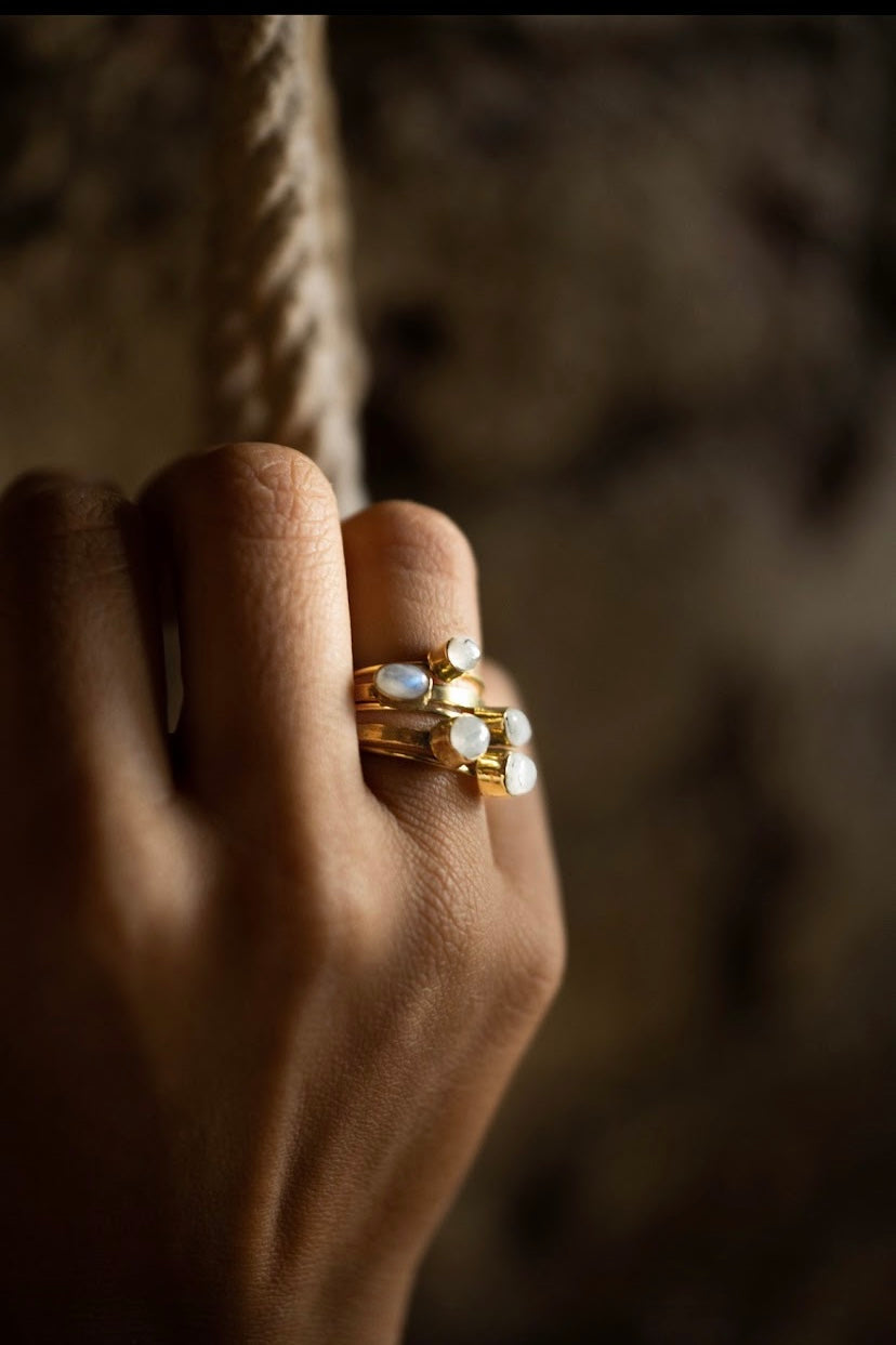 Stackable moonstone ring + moonstone drop bangle combo