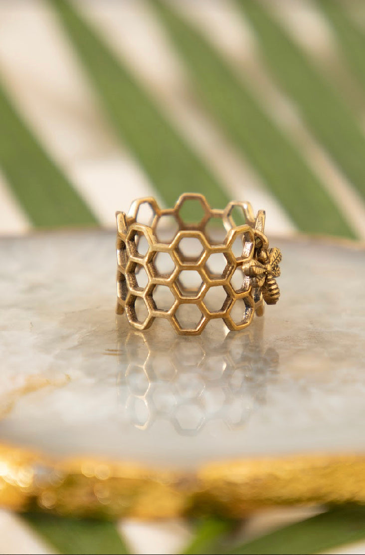 Honeycomb ring + honey bee combo of 2 items