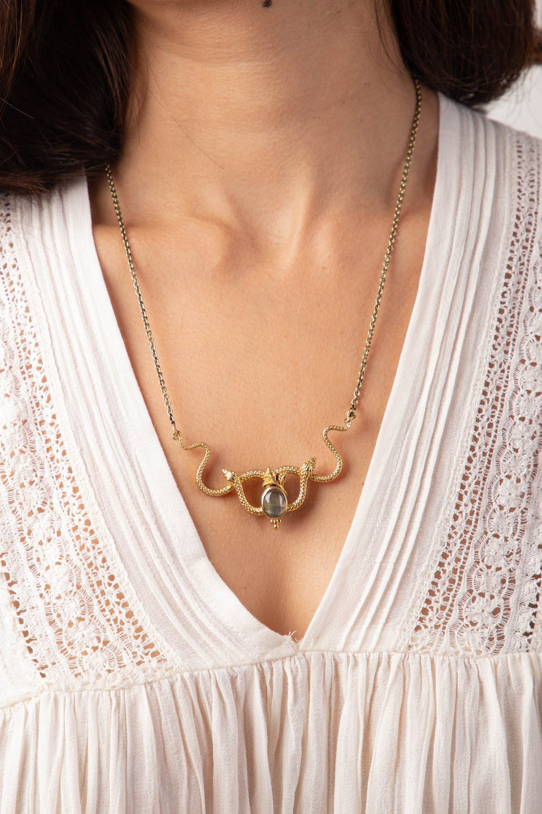 Kundalini twister necklace + serpent ring + trishul labradorite earrings combo of 3 items