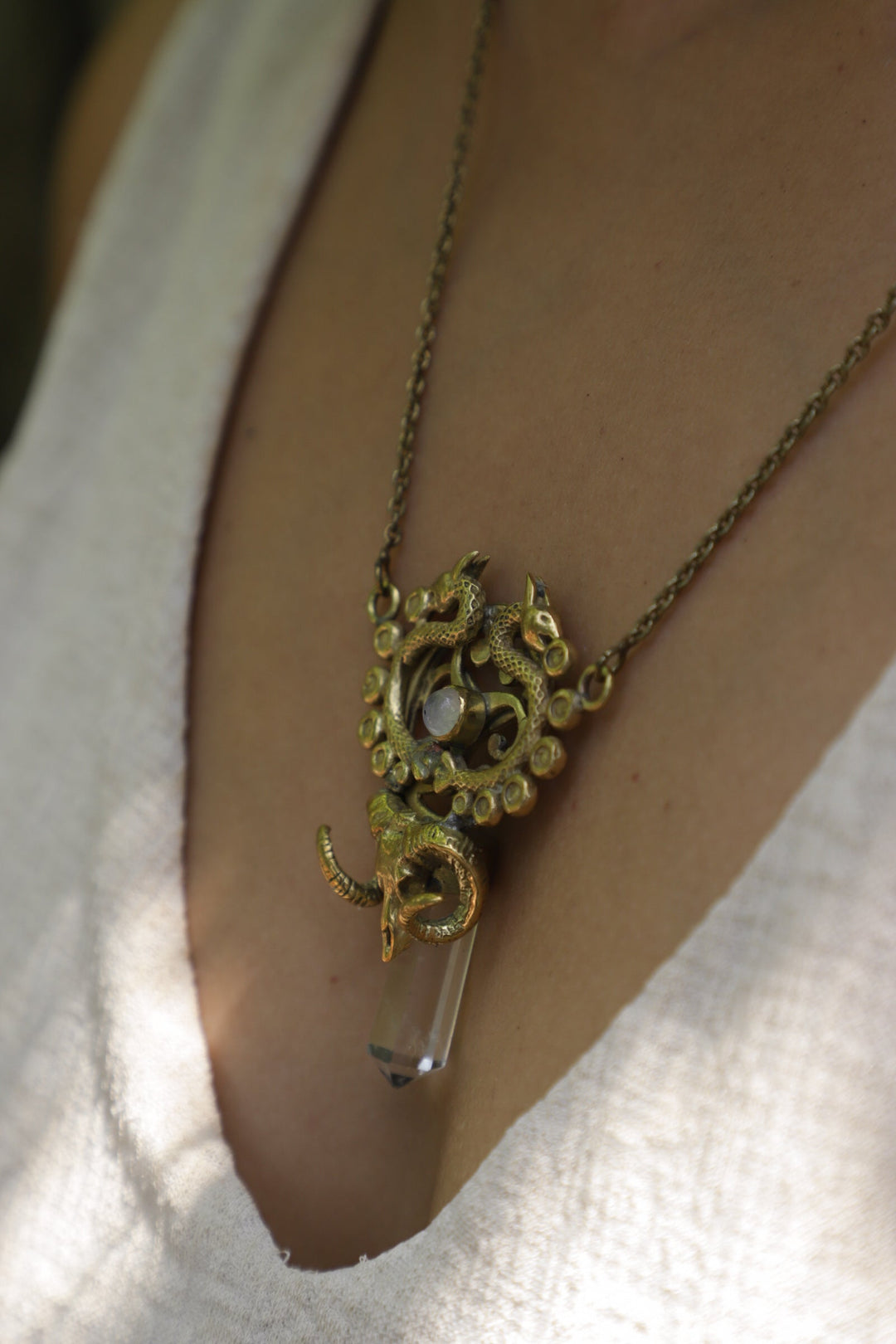 Rising Dragon clear quartz necklace