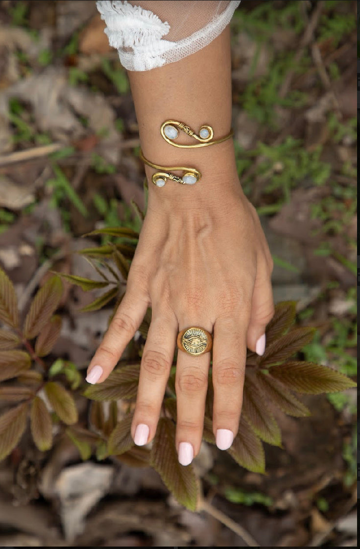 Infinity loop with moonstone. Adjustable bangle.