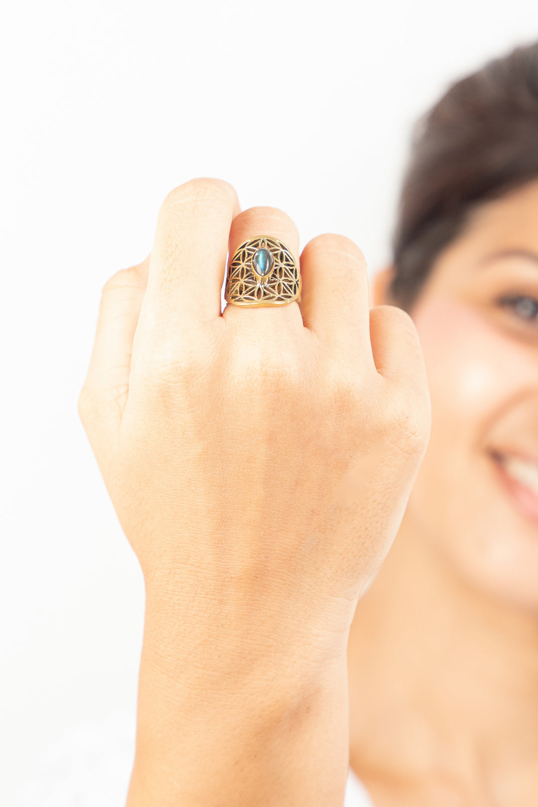 Labradorite flower of life adjustable ring