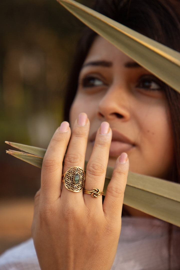 Labradorite flower of life adjustable ring