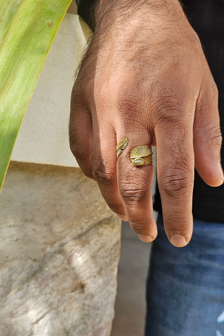 Labradorite feather adjustable ring men’s collection