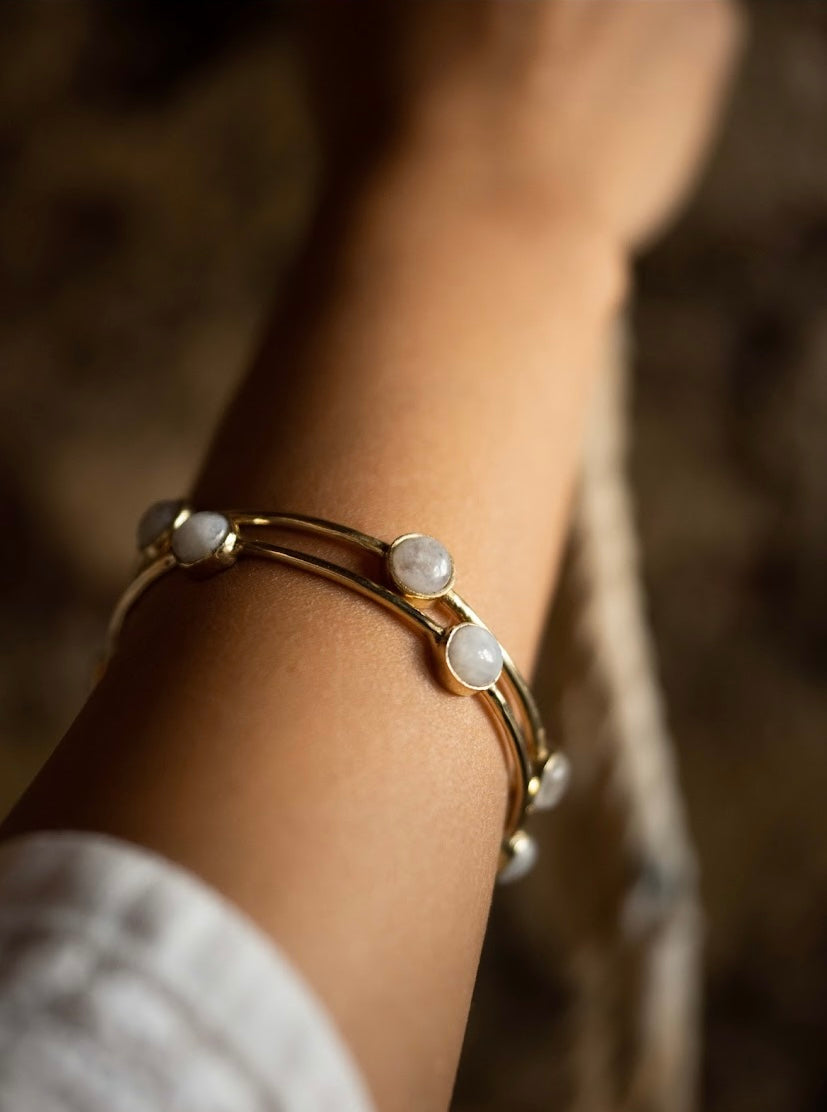 Stackable moonstone ring + moonstone drop bangle combo