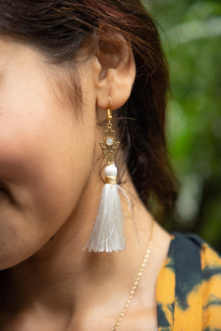 Hamsa tassel necklace + Hamsa tassel earrings combo of 2 items