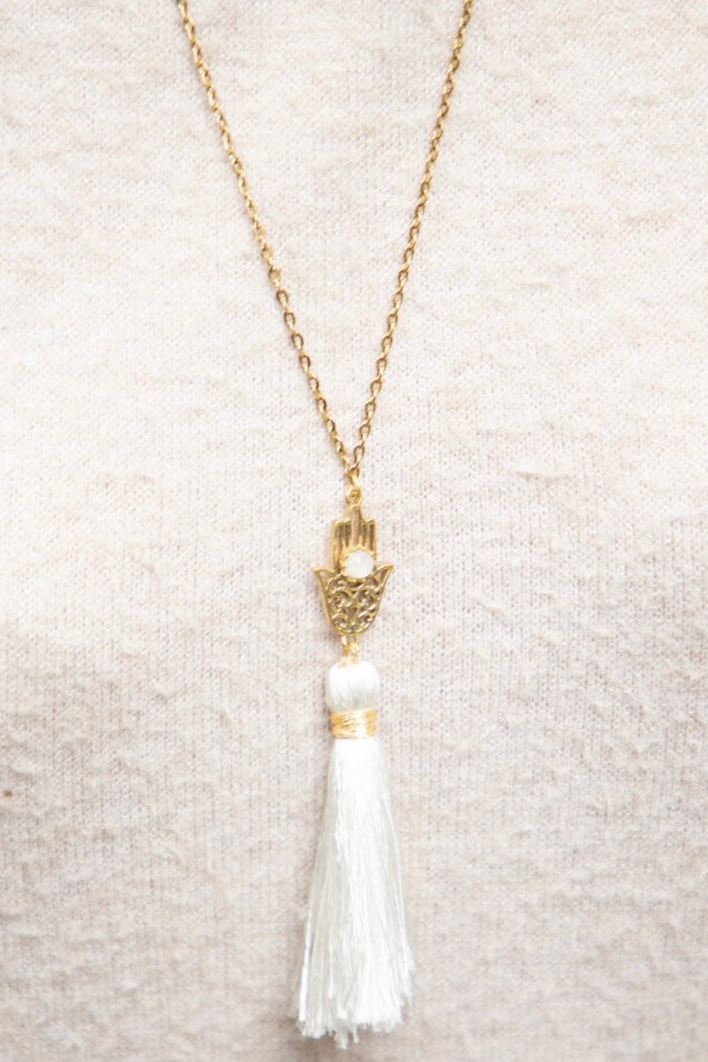 Hamsa tassel necklace + Hamsa tassel earrings combo