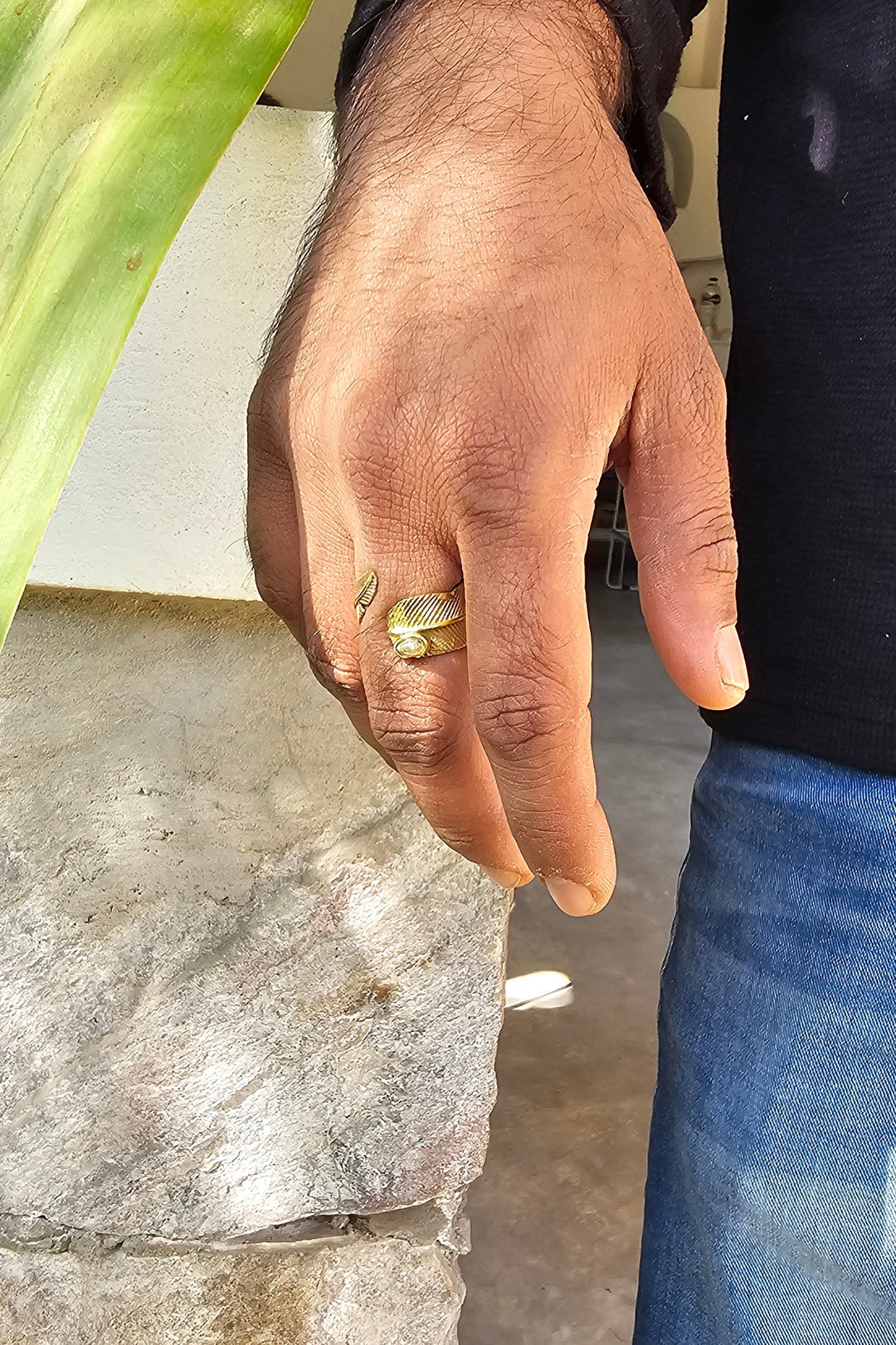 Labradorite feather adjustable ring men’s collection