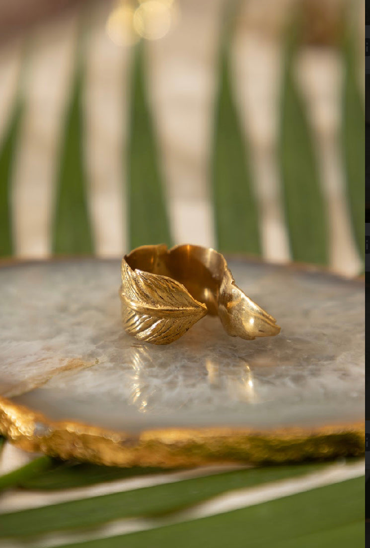 Moonstone Drop Bangle + Feather Wrap Adjustable Ring Combo of 2 items