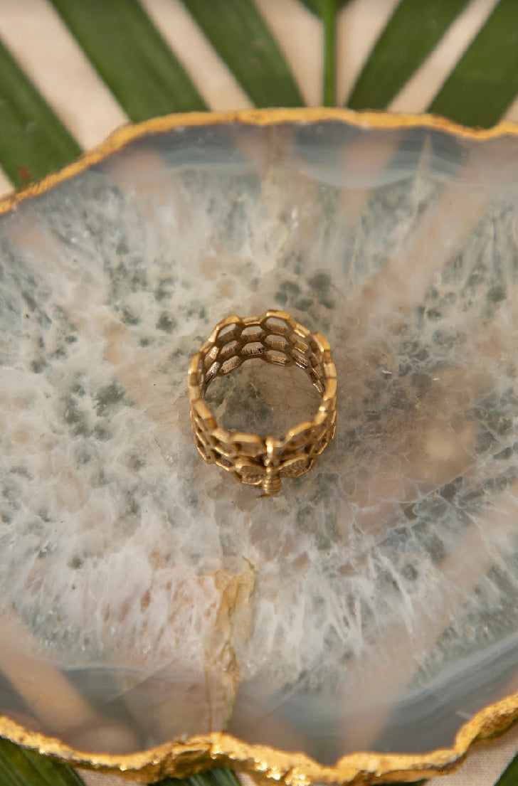 Honeycomb ring + honey bee combo of 2 items