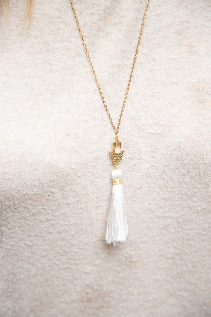 Hamsa tassel necklace + Hamsa tassel earrings combo