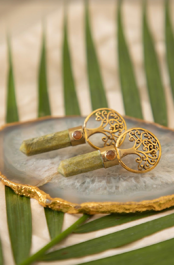 Tree of life crystal drop earrings