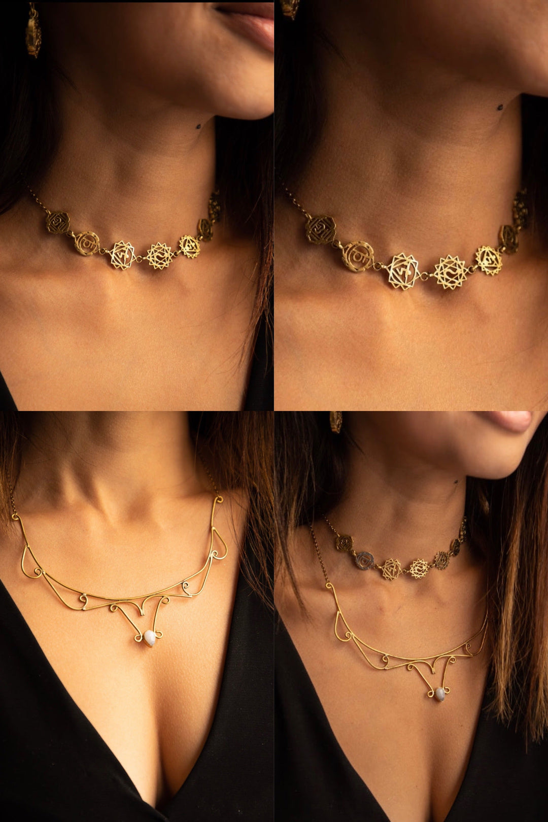 Seven chakra choker + moonstone collar necklace combo of 2 items