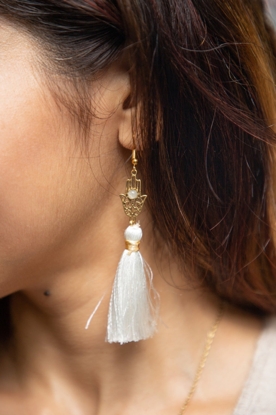 Hamsa tassel necklace + Hamsa tassel earrings combo of 2 items